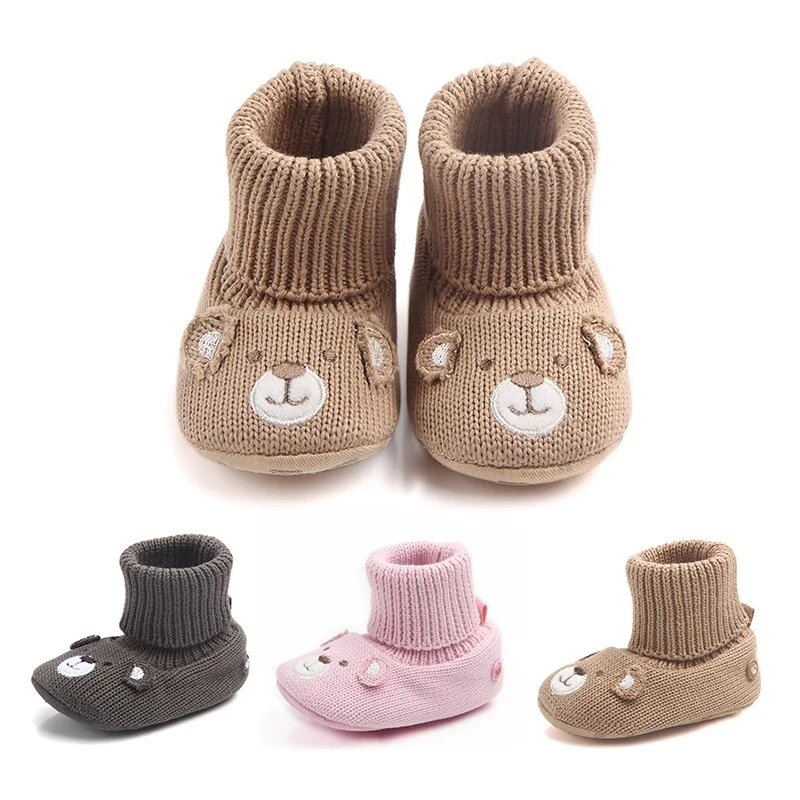 2018 зимняя детская обувь для мальчиков и девочек с мультяшным медведем первые