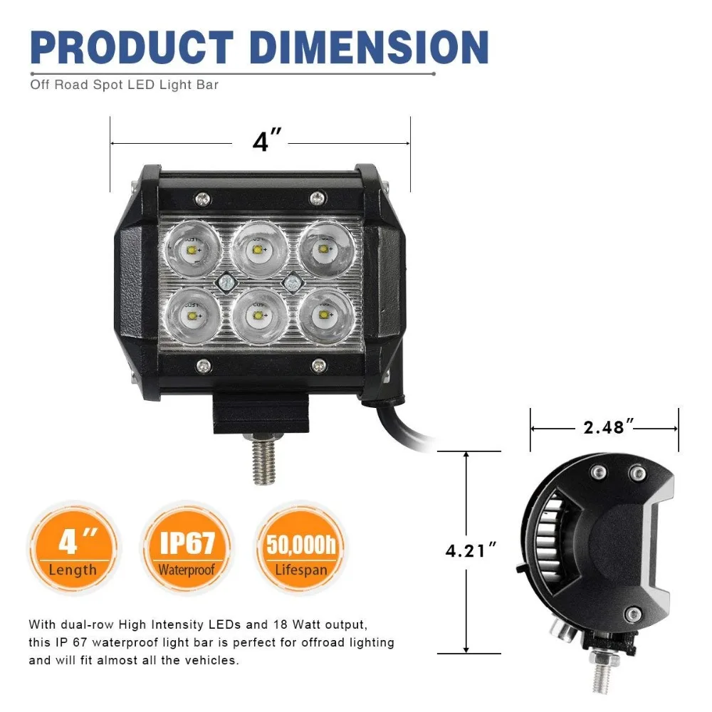 Пара Led Drl 18Вт 4 ''пятно потолочные светодиодные фары 12V 24V для бездорожья Лада