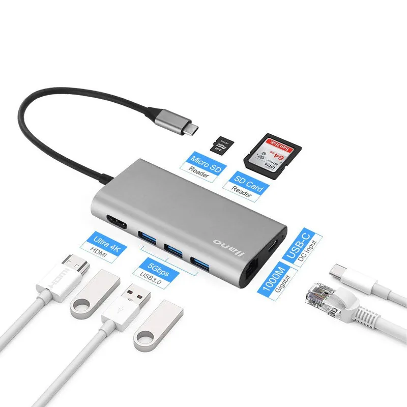 USB концентратор C к HDMI RJ45 PD Thunderbolt 3 адаптер для MacBook samsung Galaxy S9/S8 huawei P20 Pro type 0