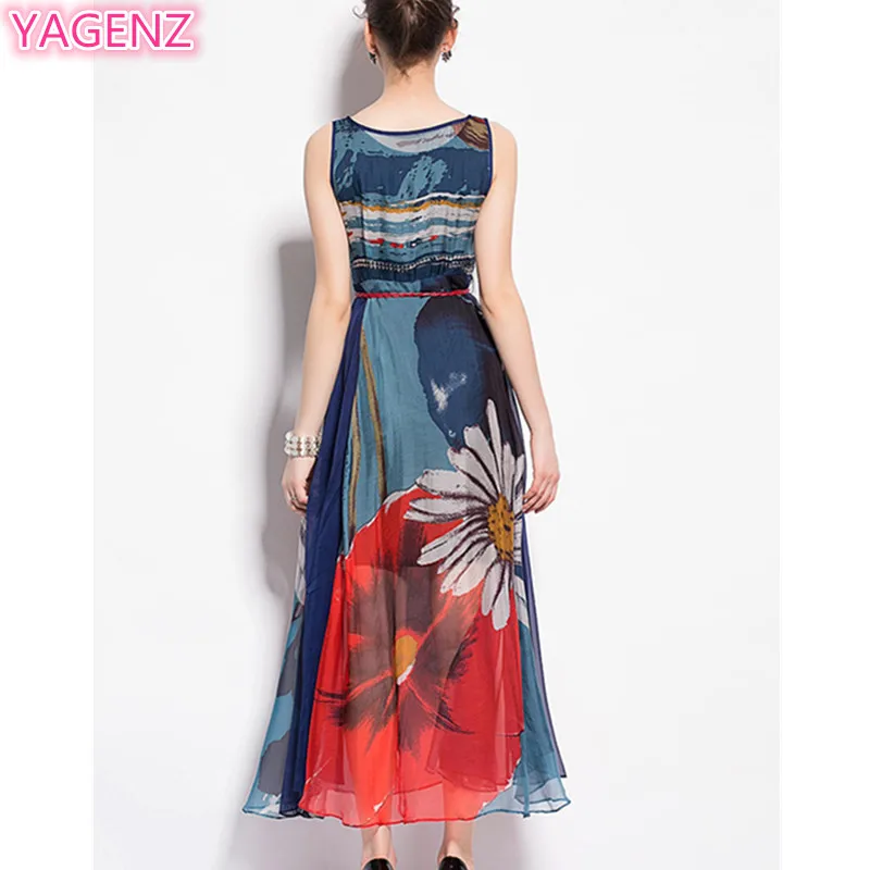 Женское летнее шифоновое платье с цветочным принтом и круглым вырезом|womens