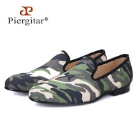 piergitar british design classic traditional loafers and military motif camo print with leather insole men canvas casual shoes
