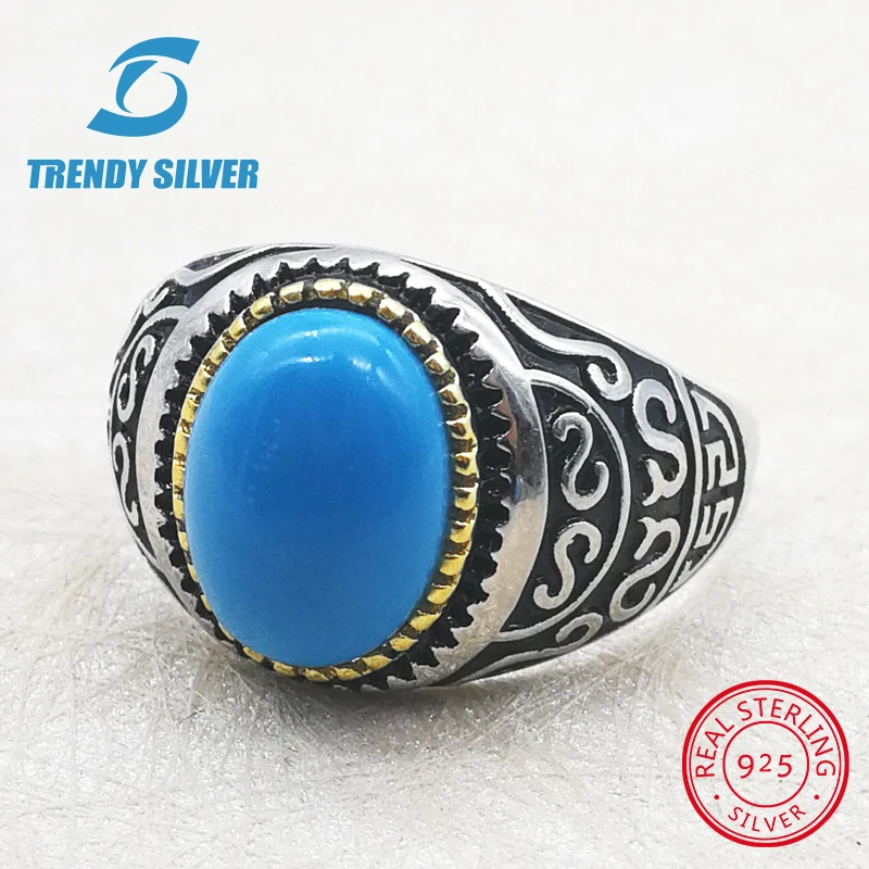 silver 925 fine jewelry man rings men accessories turquoise gemstone natural black onyx red agate wholesale TRENDY SILVER TCR409 | Украшения