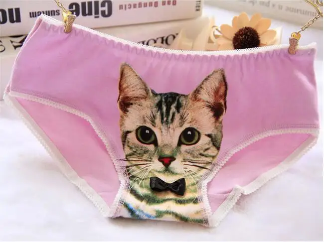 Free Shipping 2019 new cat 3D pattern triangulation small ladies underwear full cotton feline Size M L #7340 | Женская одежда