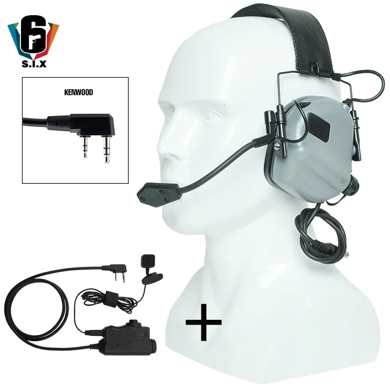 Наушники Earmor Tactical M32 с шумоподавлением и тактические наушники PTT M52 с расширенной линией пальцев и кнопкой - Цвет: M32-GERY-M52-KEN
