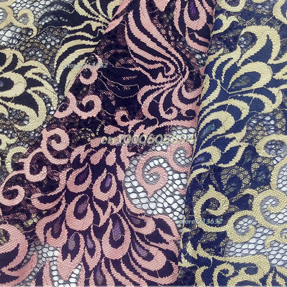 PQYY42 The peacock totem eyelet lace cloth heavy embroidery senior custom clothing fabrics african cord tecido feltro tela | Дом и сад