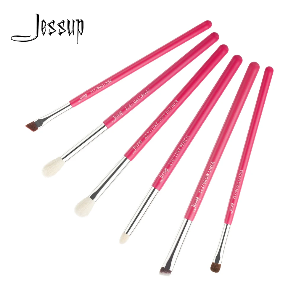 Кисти для макияжа Jessup 6 шт. набор кистей Rose carmine/Silver Профессиональные кисти