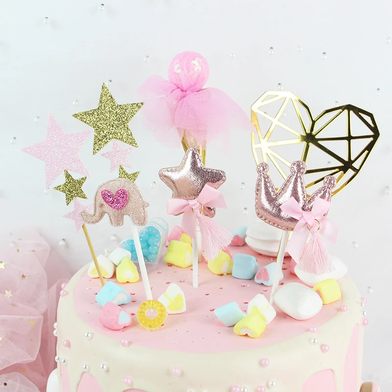 CEVENT розовый в форме сердца короны торт топпера для детского дня рождения платье