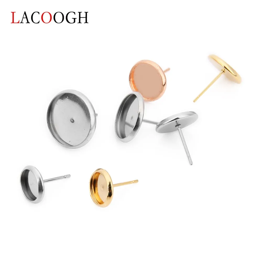 Lacoogh 50 шт./лот серьги-гвоздики из нержавеющей стали для изготовления ювелирных