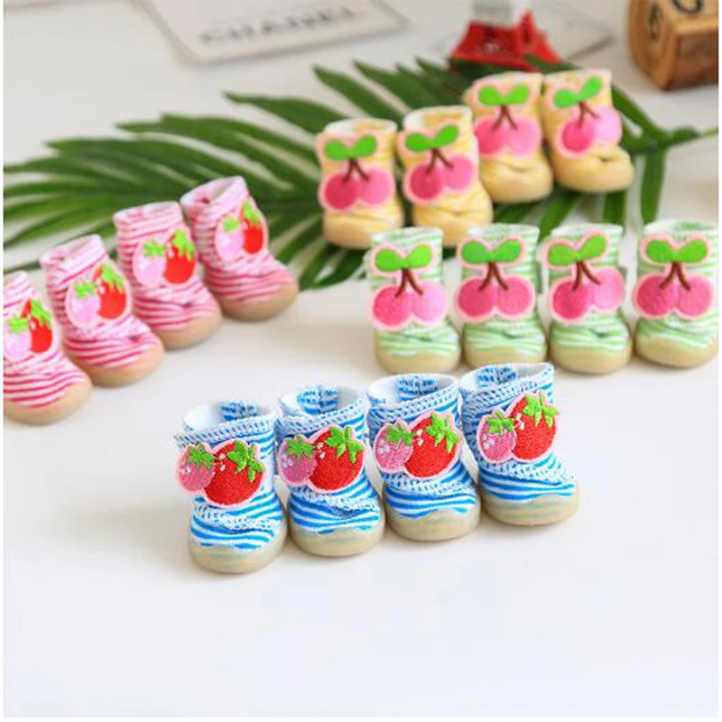 4pcs/set Spring Summer Dog Shoes Fruit Striped Anti-slip Pet Sandals Puppy Cat Boots Pets Supplies For Small Dogs Chihuahua | Дом и сад