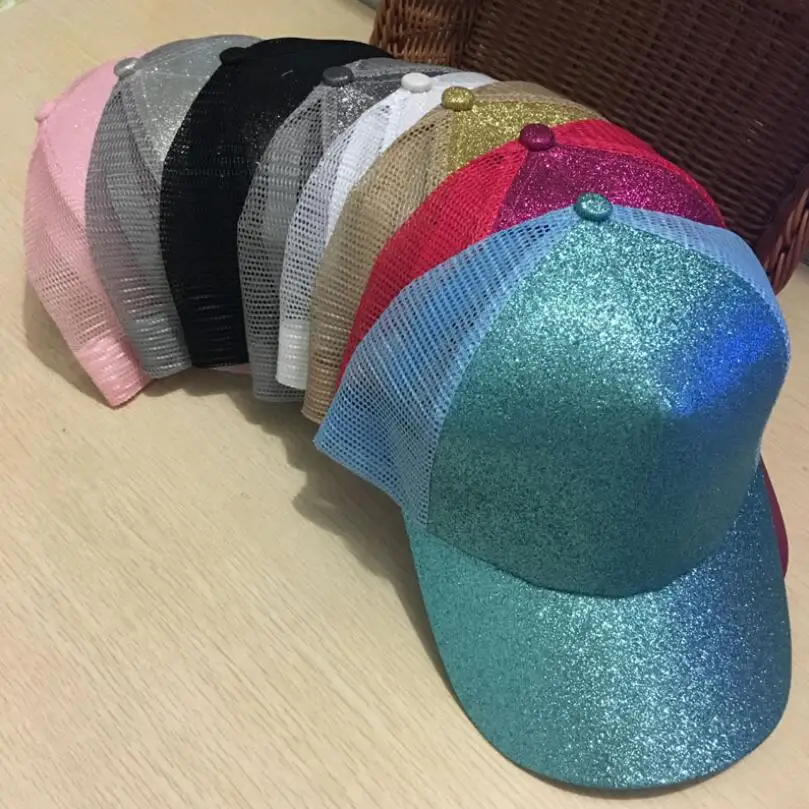 Блеск хвостик Бейсбол Кепки Для женщин хип-хоп Кости Snapback летние сетчатые Шапки
