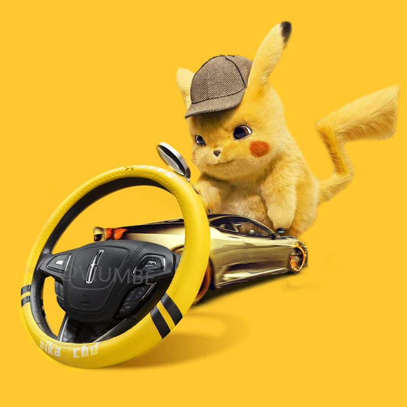 Мультяшные чехлы на руль pokemon для автомобиля, кожаный чехол, Милый Пикачу, Авто Руль, универсальный для polo audi a3 camry crv