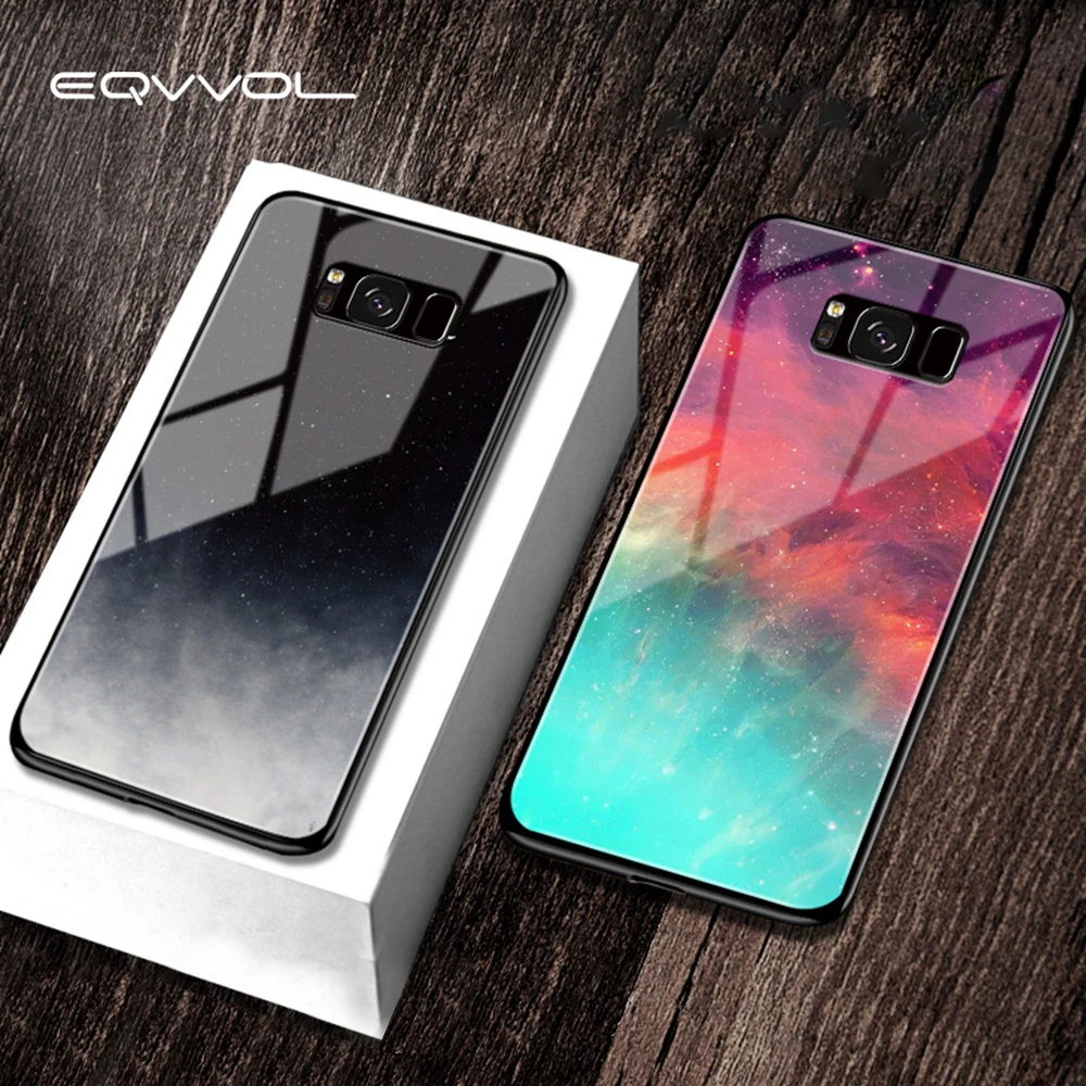 Eqvvol, закаленное стекло, Космический Чехол для телефона, для samsung Galaxy Note 8, 9, S8, S9 Plus, S7 Edge, мягкий чехол, s, звездная луна, окрашенная крышка, Coque