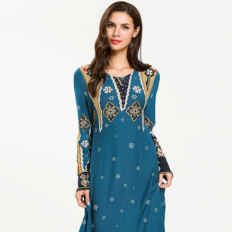 Цветочное мусульманское платье абайя Jubah элегантные женские мусульманские платья макси платье с длинным рукавом плюс размер платья