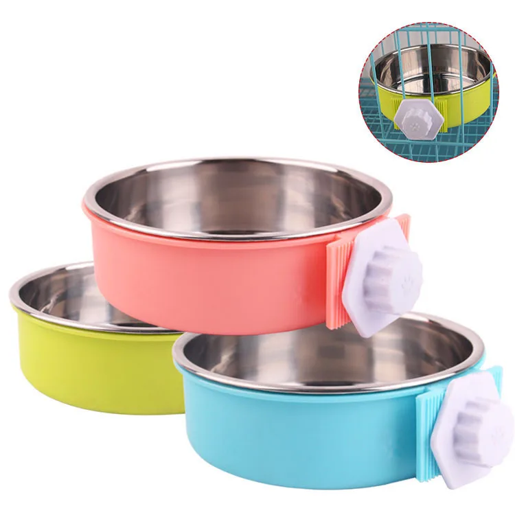 Pet bowl feeder cat bowl pet stainless steel dog bowl dog cage hanging fixed dog Basin pet cat dog double bowl pet supplies