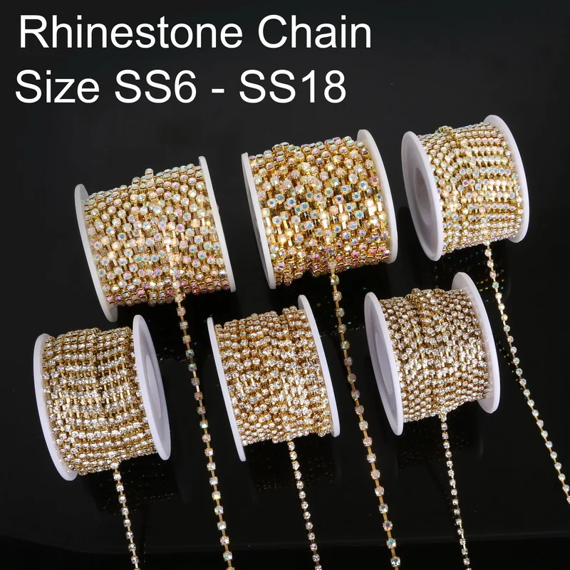 10 ярдов/рулон NiceBeads Стразы цепочка медный коготь с прозрачным/белым AB стекло Стразы Позолоченные DIY
