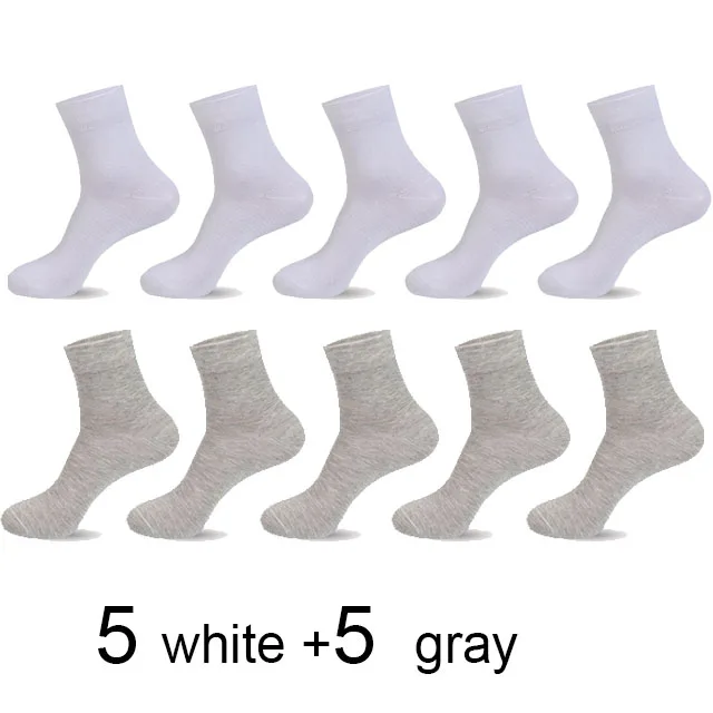5 gray 5 white 10 пар/лот, хлопковые носки для мужчин, черные, деловые, теплые, дышащие, дезодорирующие, мужские носки, Meias, подарок, плюс size42-45, новинка - Цвет: 5 gray 5 white