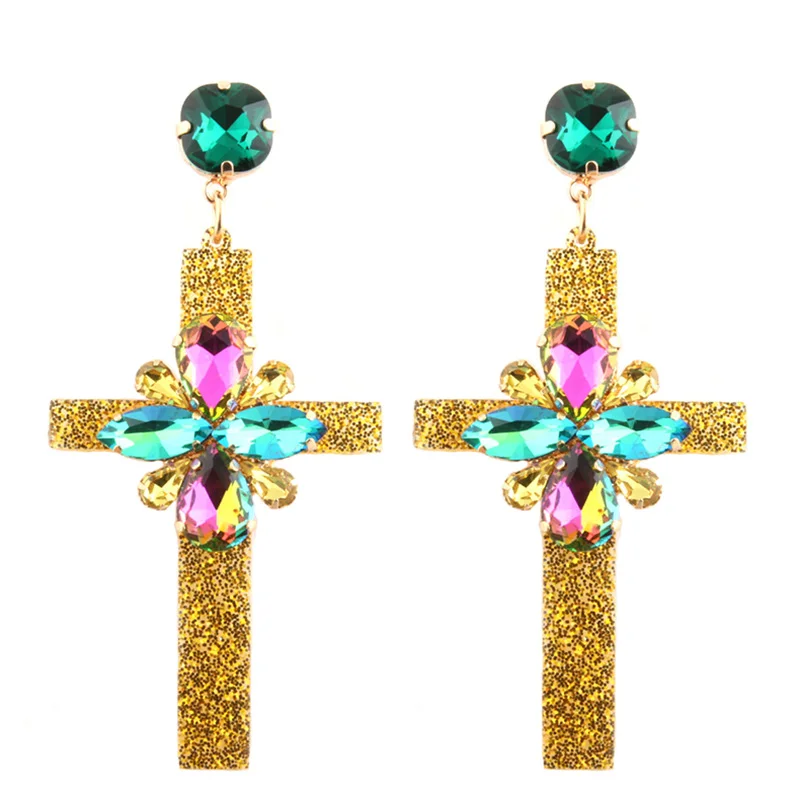 gold Серьги-подвески NeeFu WoFu из смолы с крестиком, брендовые большие серьги с кристаллами, большие длинные серьги Brinco, аксессуары для ушей, Oorbellen, рождественский подарок - Окраска металла: gold