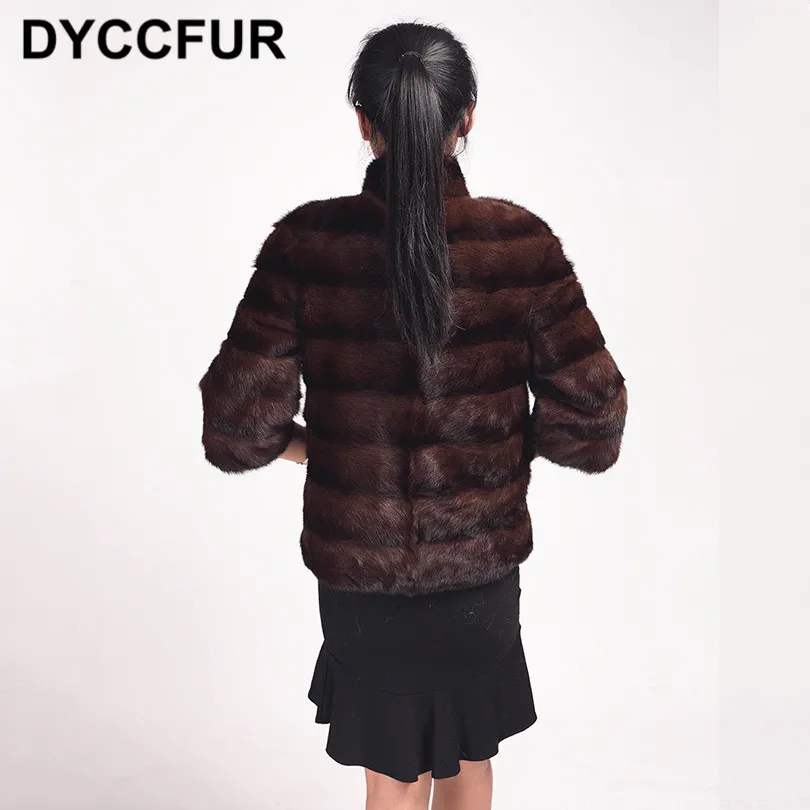 DYCCFUR 2018 Новый Настоящее пальто с мехом натурального меха норки полосы широкие