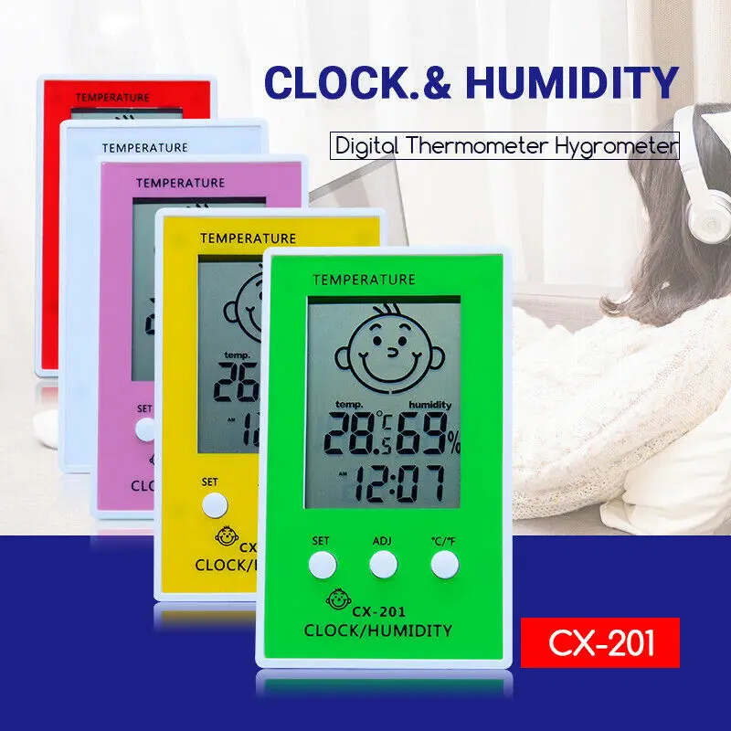 

Digital LCD Thermometer Hygrometer Baby Face Meter Weather Station Tester clock
