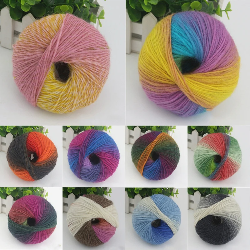 Лидер продаж 1 мяч 50 г Радуга шерстяной пряжи ручного Вязание раздел Space Dye крючком