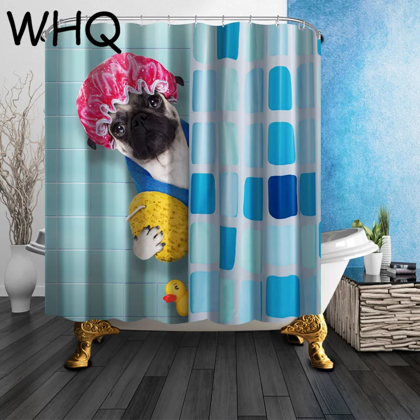 Dog WHQ занавеска для душа полосатая с принтом собаки петуха льва Водонепроницаемая занавеска для ванной комнаты 180*180/210 см с 12 пластиковыми крючками - Цвет: Dog