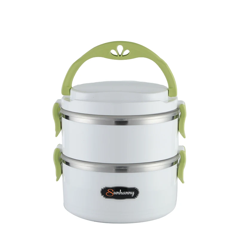 Green 2-layer Sunhanny термальный Ланч-бокс, контейнер для еды, Bento box из нержавеющей стали, ланчбокс для детской школы с термосумкой и столовыми приборами - Цвет: Green 2-layer