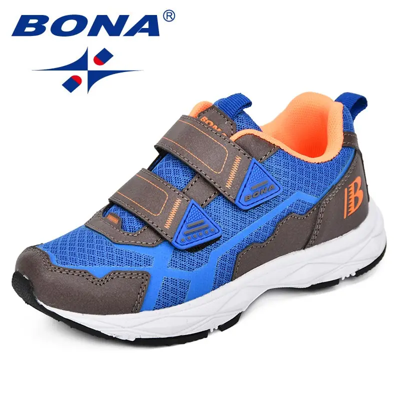 GREY BLUE FLU ORANGE BONA Новые детские повседневная обувь кроссовки для мальчиков девочек спортивная обувь ребенок досуг кроссовки дышащая обувь Детские кроссовки - Цвет: GREY BLUE FLU ORANGE