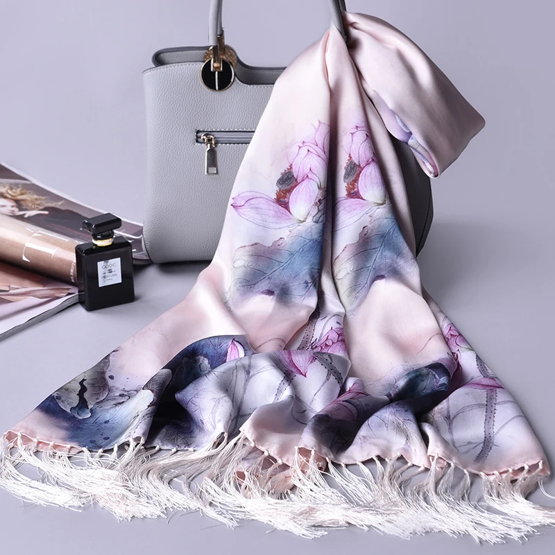 

100% Real Silk Scarf Women 2022 Hangzhou Natural Silk Echarpe Shawls and Wraps for Ladies Foulard Femme Pure Silk Scarves Long