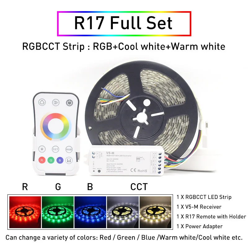 5 м 5050 SMD RGB CCT светодиодный светильник s Водонепроницаемый 60 Светодиодный s/m гибкий светильник DC 12 В теплый белый 2,4G беспроводной синхронный контроль - Испускаемый цвет: R17 Full Set