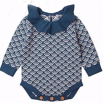 Милые унисекс, для новорожденных; боди с длинными рукавами на весну детские халаты; комплекты для детей; Одежда для мальчиков и девочек Вязаный комбинезон Одна деталь - Цвет: 82W333 blue