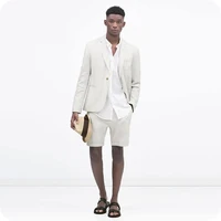 latest designs ivory linen men suits beach wedding suit with short pants best man blazer jacket 2piece slim fit groom tuxedo