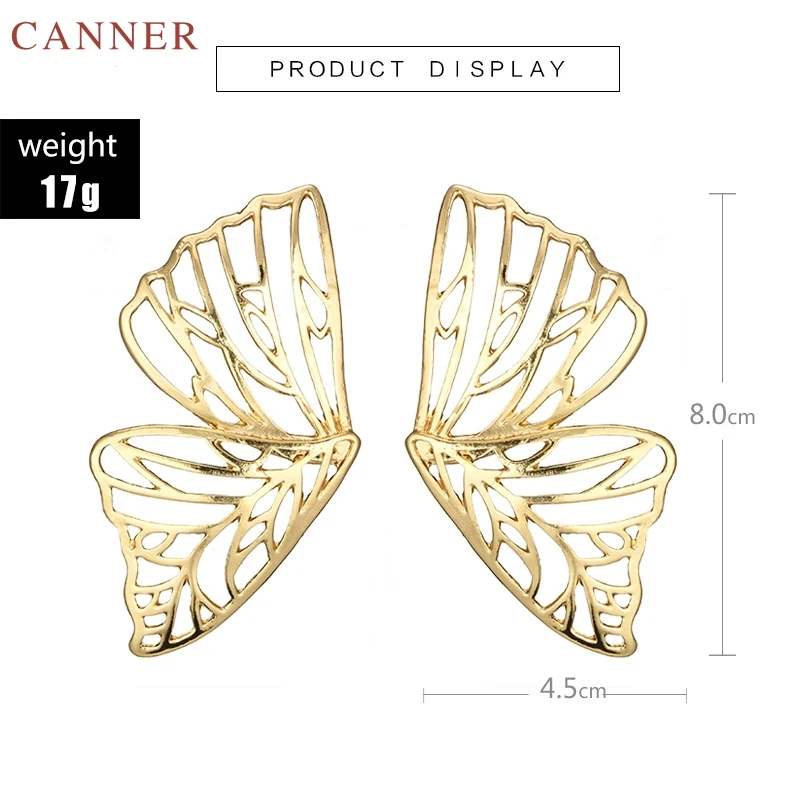 Женские серьги гвоздики с металлическими бабочками вечерние