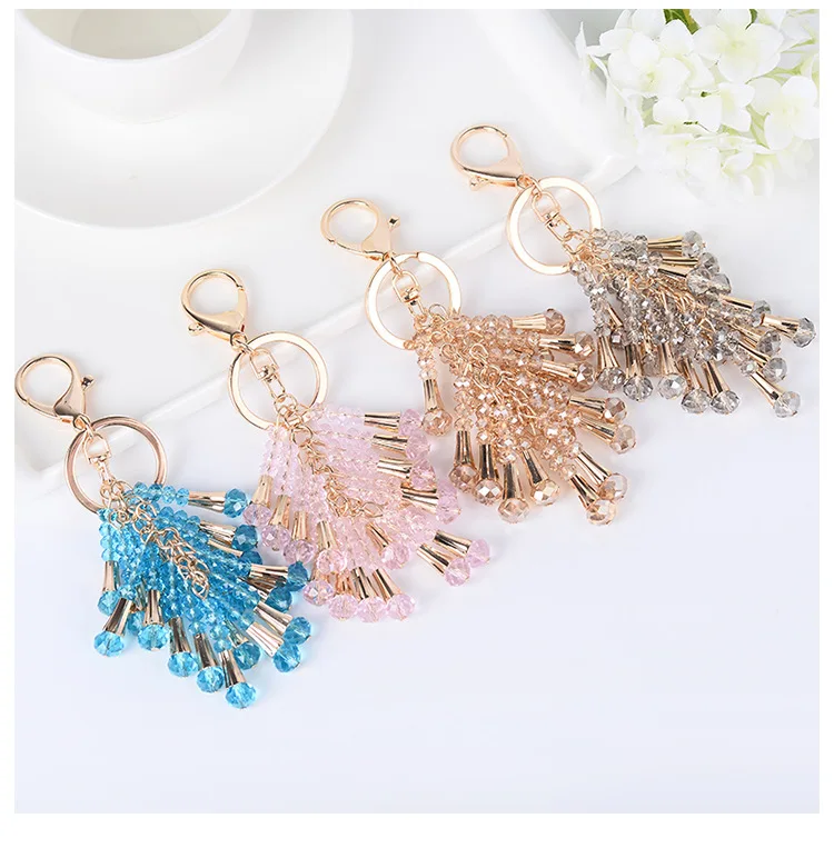 

Small Crystal Round Beads Tassel Fashion Bag Charm Hanger Keyring key ring Jewelry souvenir
