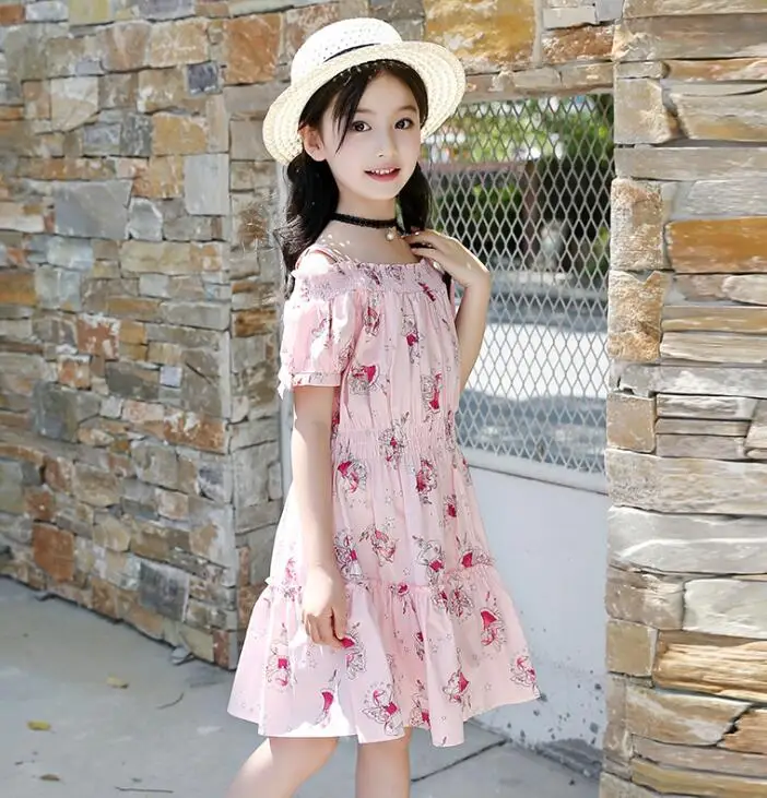 05 pink Коллекция года, Детские платья для девочек возрастом от 6 до 14 лет, летнее платье для девочек повседневная одежда для девочек черное пляжное платье с принтом Одежда для детей, B8A1G - Цвет: 05 pink