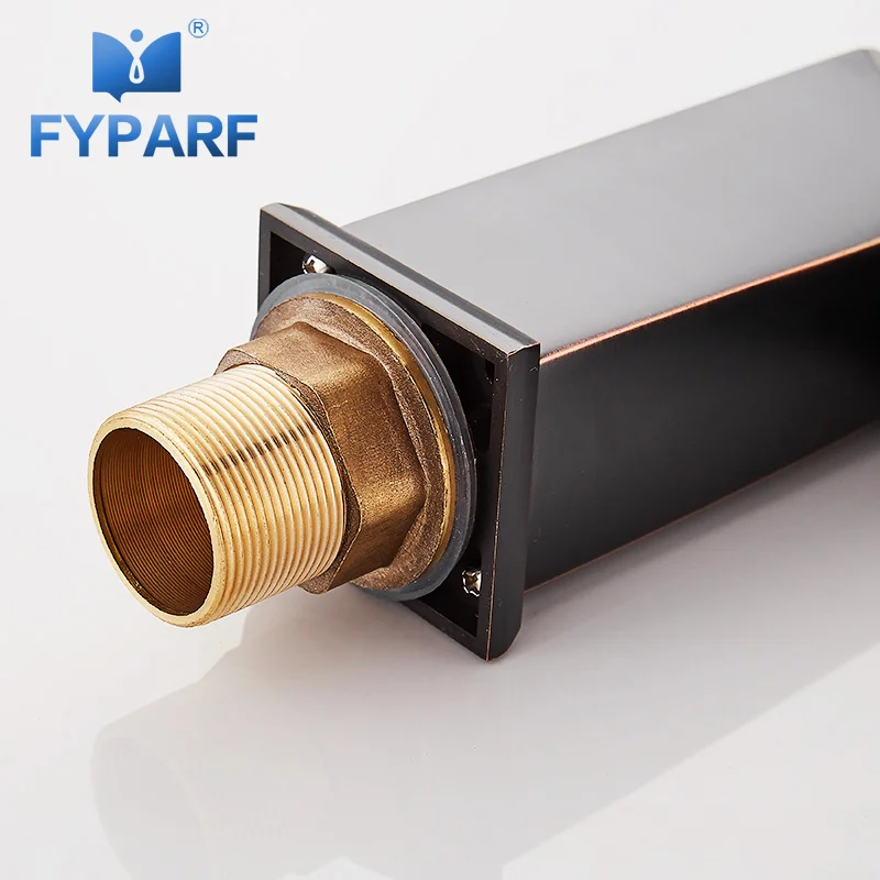 

FYPARF Single Lever Waterfall Bathroom Basin Faucet Black Brass Oil Rubbed Bronze Hot and Cold Bathroom Vessel Sink Mixer Taps