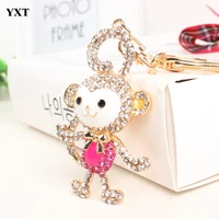 rose monkey long tail cute charm pendant crystal purse bag keyring key chain women jewelry birthday accessories gift