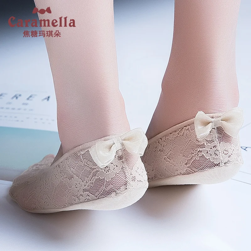 Женские короткие носки с рюшами Caramella кружевные бантиком и сеткой Chaussettes лето 2019