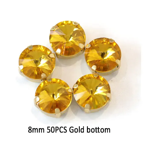 8mm---50PCS Стразы смешанных размеров желтого цвета с пришивкой, золотые стразы с плоской задней частью, стразы для шитья, каплевидные Стразы для свадебного платья Y3510 - Цвет: 8mm---50PCS