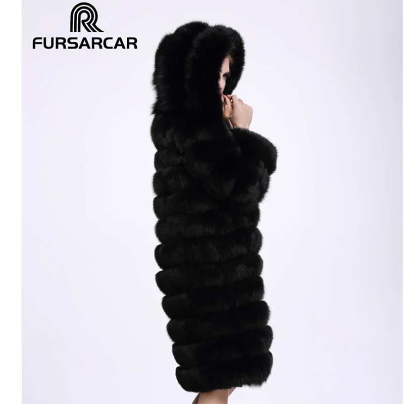 FURSARCAR/зимнее женское пальто с натуральным мехом 4 цвета длинная куртка длинными