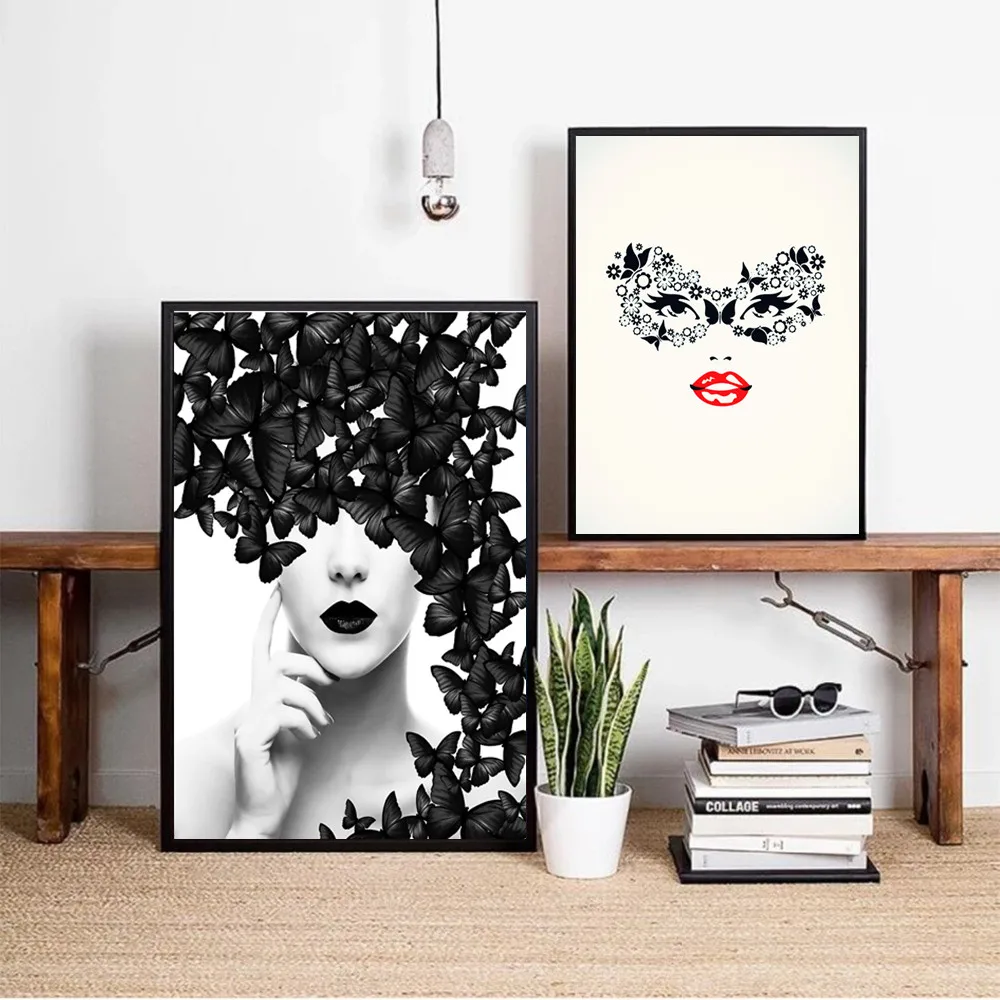 

Black Butterfly Woman Abstract Wall Art Canvas Painting Poster For Home Decor Posters And Prints Unframed Decorative Pictures