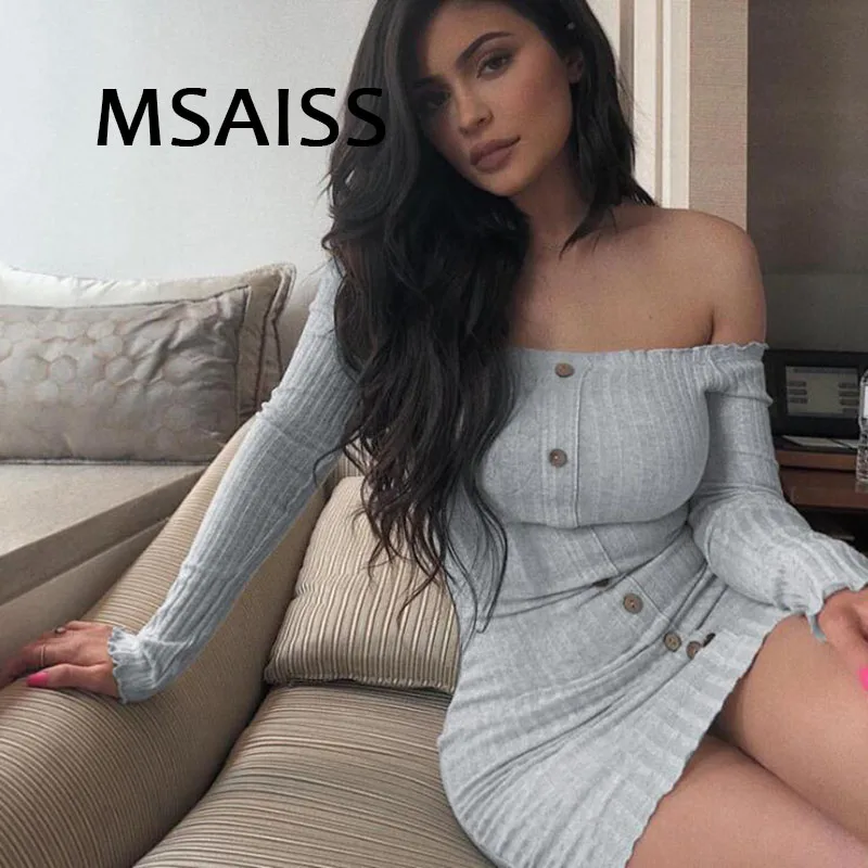 Женское облегающее платье MSAISS весеннее с длинным рукавом и открытыми плечами