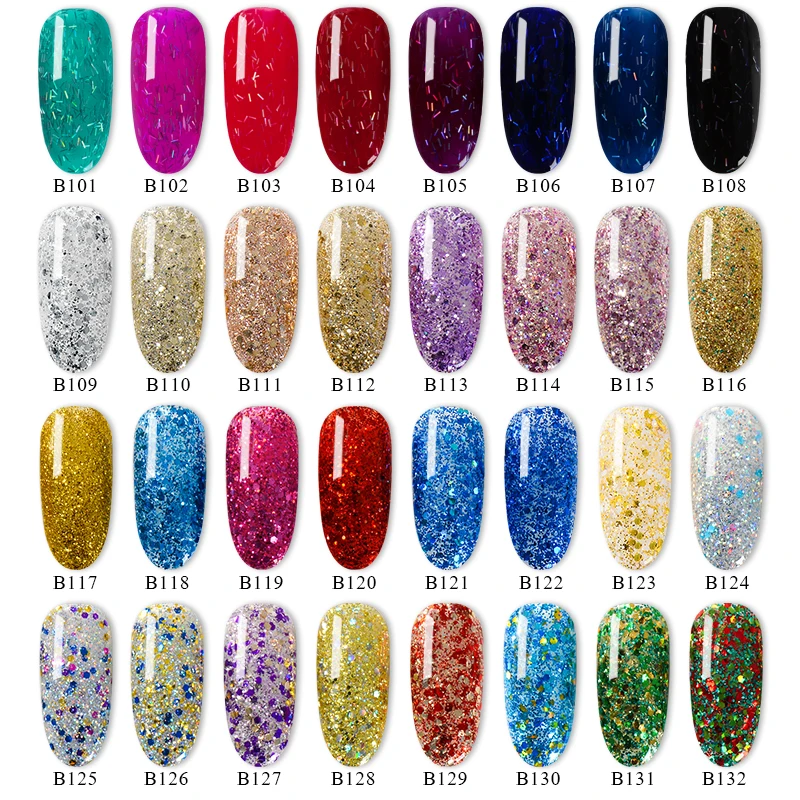 

RBAN NAIL 7ML Shining Glitter Gel Nail Polish Laser UV Gel 164 Colors Lacquer Soak Off Semi Permanent Gel Nail Art Varnish