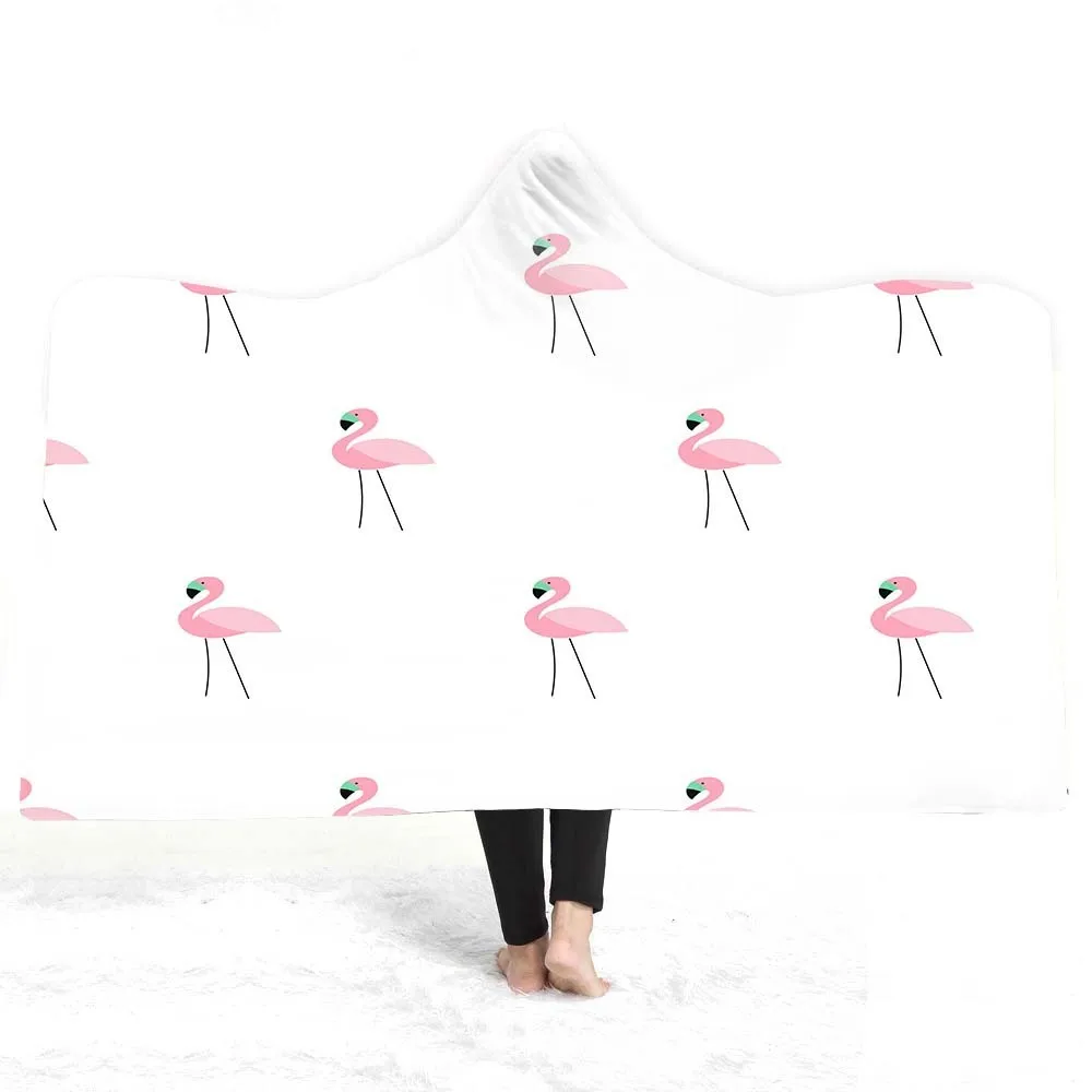 Tropical Plant Flamingo Hooded Blanket Sherpa Fleece Ocean Blue Wearable Plush Throw On Bed Sofa Thick Warm Home Textile | Дом и сад