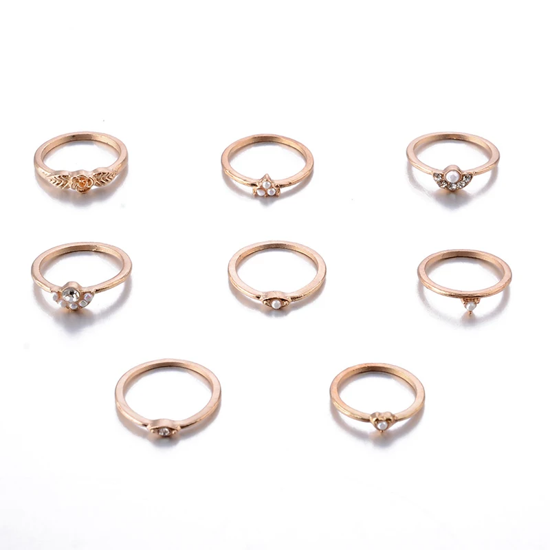 Богемные кольца золотого цвета в форме розового сердца набор для женщин