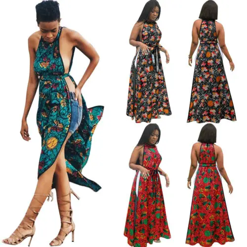 Sexy Women Boho Floral Bandage Sleeveless High Waist Slit Maxi Dress Summer Tops Ladies Long Dresses Female | Женская одежда