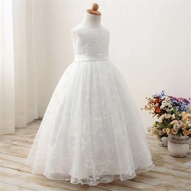 Flower Kids Dresses For Girl Wedding Gown Children's Clothing Long Tulle Prom Dress Lace Communion Costume Clothes | Детская одежда