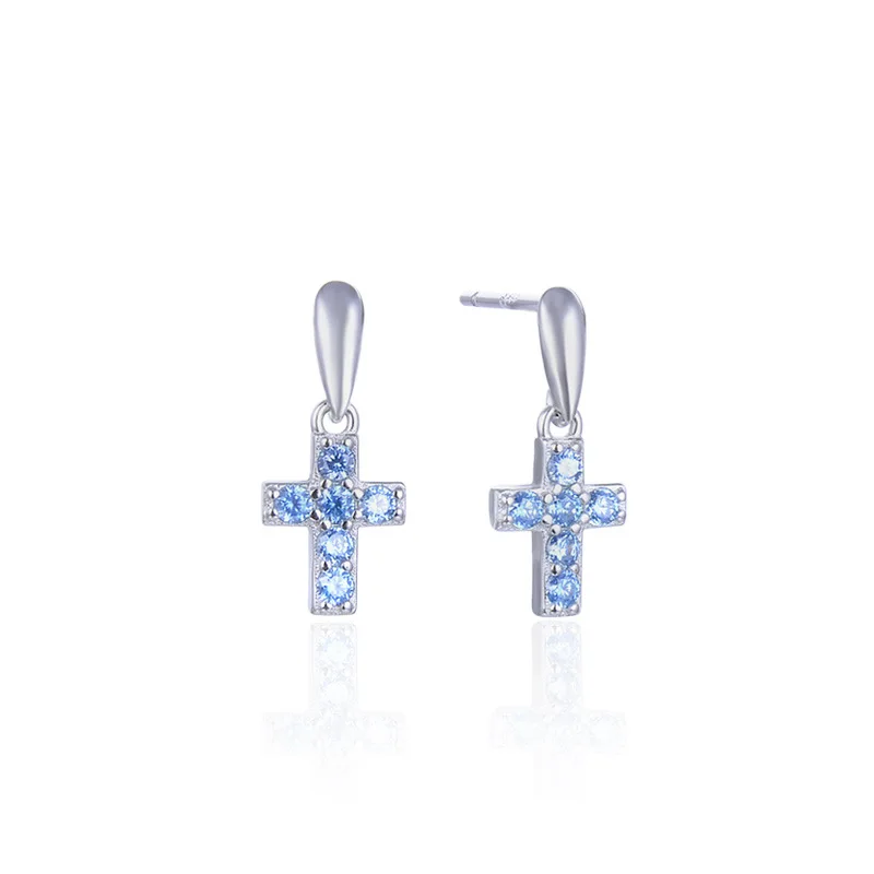 

YJAR002025 New Fashion S925 Silver Earrings Zirconium Cross Ear Nail Simple Temperament Heart Jewelry Women Ear Studs