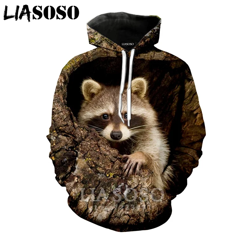 LIASOSO/Осенняя Новая модная Мужская и Женская толстовка с 3D принтом животных енота