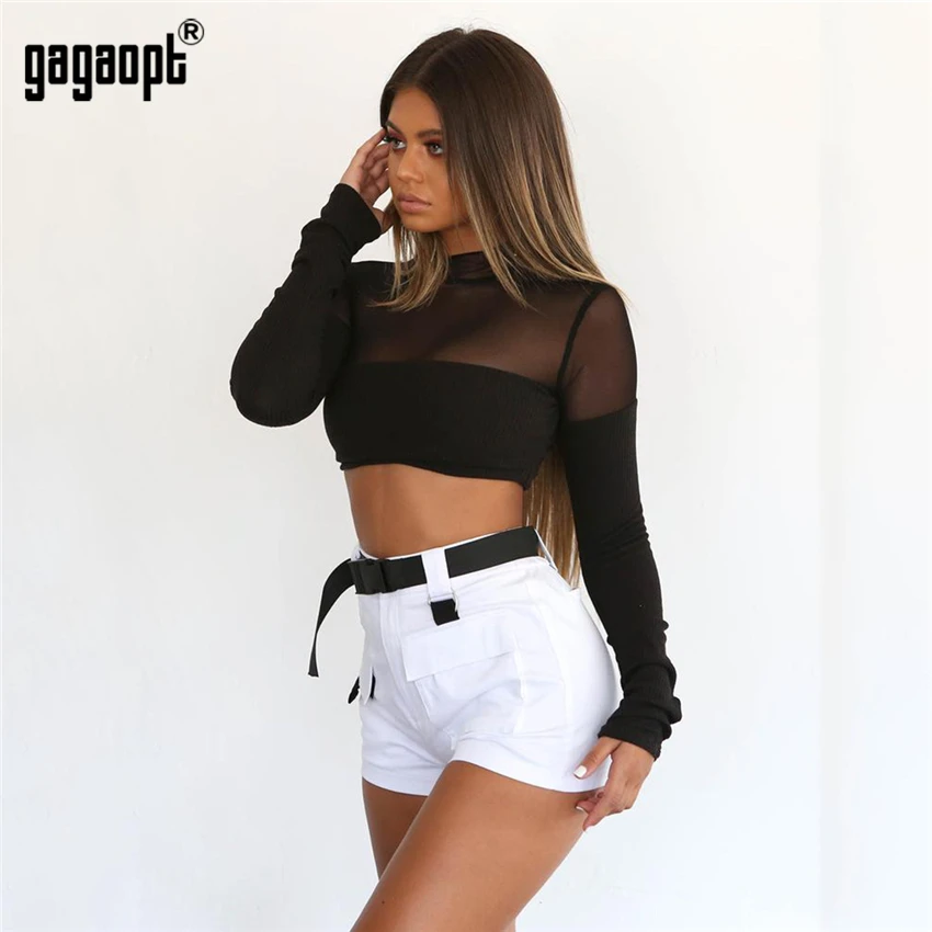 Gagaopt 2018 осенний сетчатый Топ для женщин облегающий перспективный Модный женский