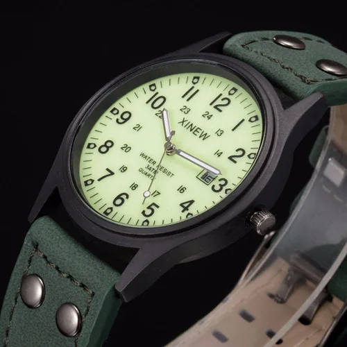 Light Green Мужские часы relogio masculino, классические мужские водонепроницаемые часы с кожаным ремешком и датой, Спортивные кварцевые армейские часы, мужские крутые часы montre homme - Цвет: Light Green